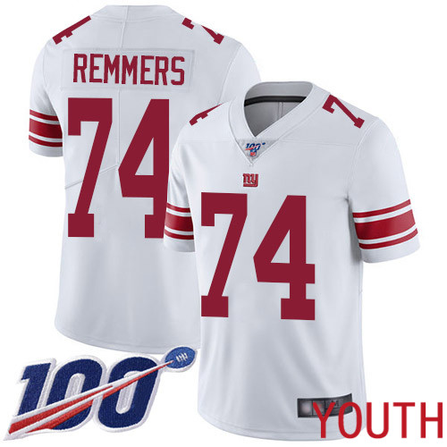Youth New York Giants #74 Mike Remmers White Vapor Untouchable Limited Player 100th Season Football NFL Jersey